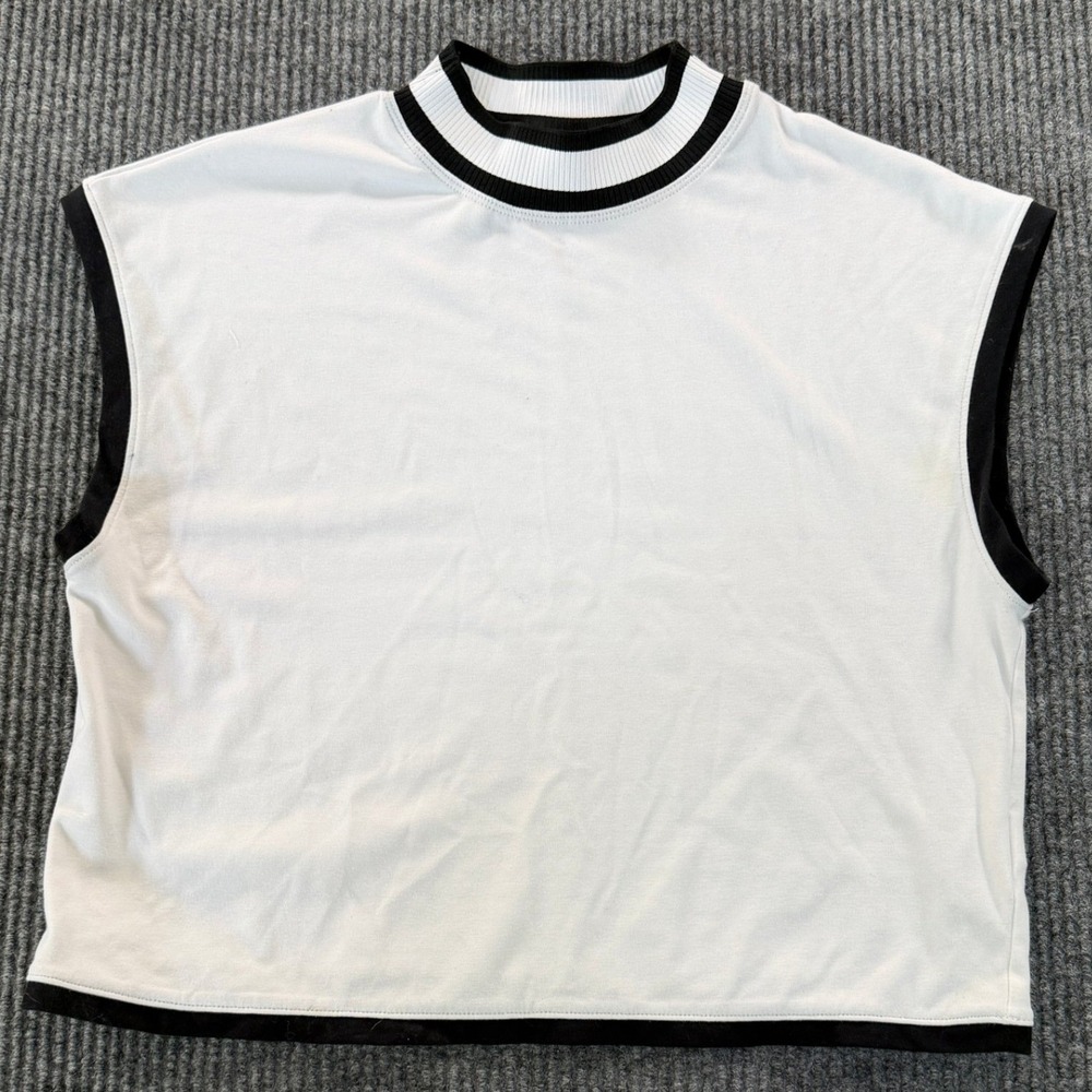 Calia Womens Mock Neck Sleeveless Cropped Athletic Top Medium White Black Trim